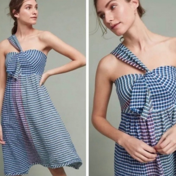Anthro Maeve Waverly Gingham One Shoulder Dress - Picture 9 of 10